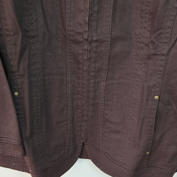 Liz&Me Women's Plus16 Dark Brown Denim Utility Zipper Barn Style Pocket Jacket - Picture 4 of 16